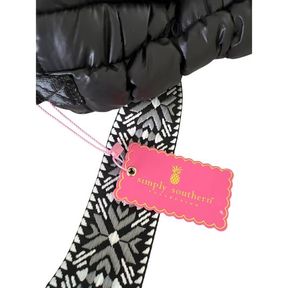 Simply Southern Black Puffer Cross Body Bag Print Strap NWT - Picture 8 of 13